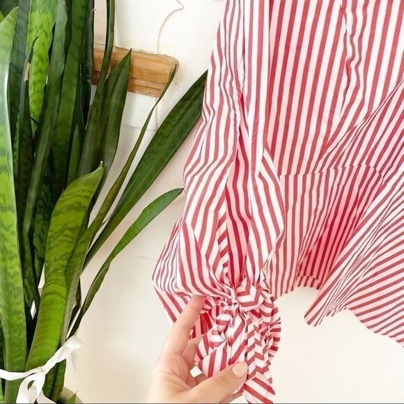 Universal Standard for J.Crew Red/White Striped Poplin Tie-Sleeve Blouse Size XS - Picture 8 of 10